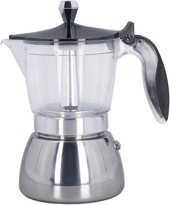 Moka Pot, 6 Cup Italian Coffee Pot, Stainless Steel Italian Coffee Pot, with Transparent ABS Lid, Portable Stovetop Coffee Pot for Camping Travel