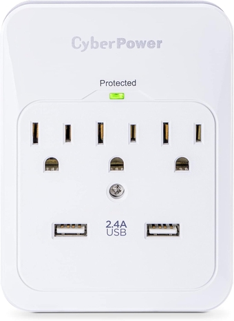 CSP300WUR1 Professional Surge Protector, 600J/125V, 3 Outlets, 2 USB Charge Ports (2.1 Amps Shared) Wall Tap Plug