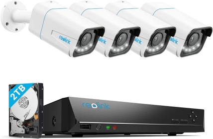 Reolink 4K PoE Security Camera System for Outdoor Home Surveillance, 5X Optical Zoom, Motion Spotlights, Smart Human/Vehicle Detection, 4X RLC-811A Bundle with POE NVR RLN8-410, 8CH Video Recorder