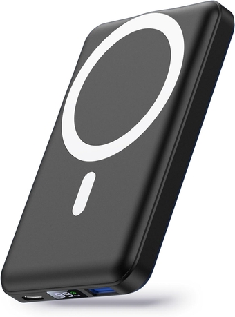 Wireless Power Bank, Slim 10000mAh Magnetic Portable Charger 22.5W PD Fast Charging, Mini Mag-Safe Battery Pack QC3.0 LED Display Compatible with iPhone 15/14/13/12 Pro/Mini/Pro Max(Black)