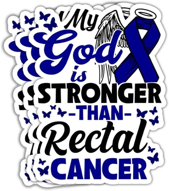3 Pcs - My God Is Stronger Than Rectal Cancer Sticker Rectal Cancer Awareness Stickers Angel Dark Blue Ribbon Stickers Rectal Cancer Support Gifts Decorations For Laptop Bottles Car Window 3x4"