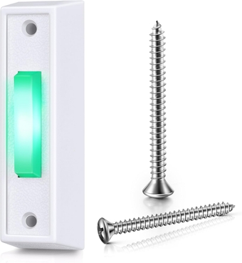 LED Lighted Doorbell Button Wired, Door Bell Ringer Push Buttons Replacement Garage Door Button Wall Mount Door Chime Opener Switch(White Button, Green Light, 1 Pack)