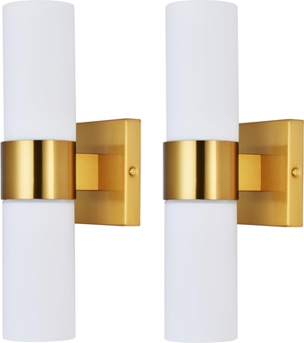 Gold Wall Sconces Set of Two, Brushed Brass Bathroom Wall Sconce, White Frosted Glass Shade Wall Light Fixture, Mid Century Modern Sconce for Indoor, Bedroom, Bathroom, Hallway, Vanity, Rv