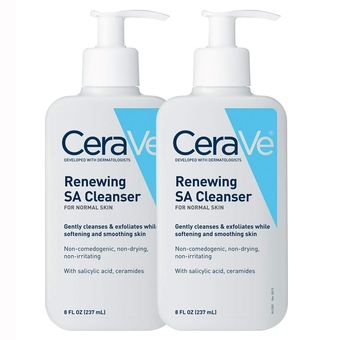 Salicylic Acid Cleanser | 8 Ounce, Pack of 2 | Renewing Exfoliating Face Wash with Vitamin D for Rough and Bumpy Skin | Fragrance Free