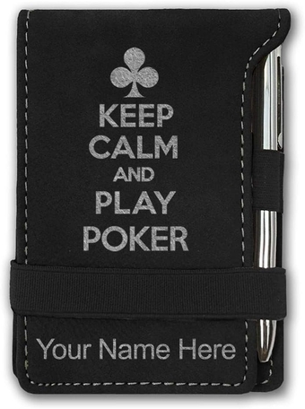 Mini Notepad, Keep Calm and Play Poker, Personalized Engraving Included (Black with Silver)