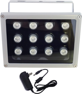 IR Illuminator 850nm 12-Led Wide Angle IP67 Waterproof Night Vision IR Infrared Light for IP Camera CCTV Analogue Security Surveillance Camera with 12V DC Power Adapter (90 Degree)