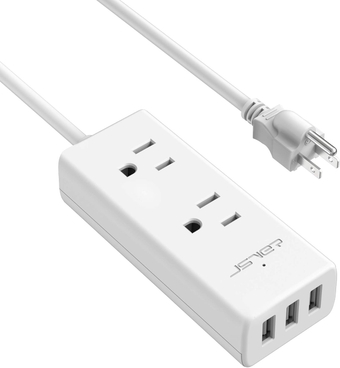 Power Strip with 3 USB  Small USB Power Strip, Power Extension Cord with 2 Outlets, 4.92 ft Power Cord, Mini Outlet Strip, USB Charging Station for Travel, Home, Office, Cruise Ship (White)