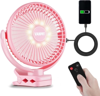 8'' Rechargeable Portable Hanging RV Tent Clip fan with Remote, 10000mAh Camping Fan, 3 Speed, Max 40 Hours Working Time, with LED light and Timer, 720°Rotation, as Emergency Power - Pink