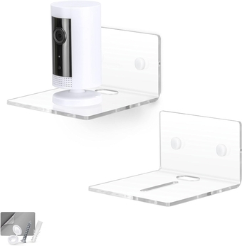 2Pack Adhesive 4" Small Baby Monitor Wall Mount Shelf, Also for Speaker, Security Camera, Decor, Universal Holder Shelves, Adhesive & Screw-in (Clear)