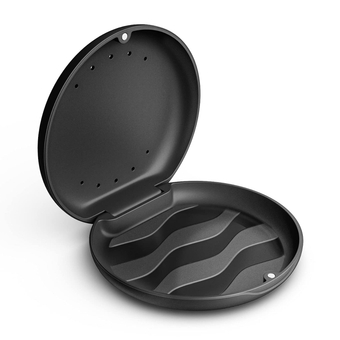 Denture Case Orthodontic Retainer Case with Vent Holes, Dental Mouthguard Container Aligner Case Slim with Magnetic Closure for Household|Travel|Office - Black