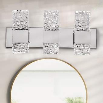 Bathroom LED Crystal Vanity Light fixtures Over Mirror 3 Lights,Chrome Stainless Steel Vanity Mirror with Wall Light for Bedroom Lighting Fixtures