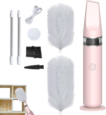 Electric Spin Duster, 360° Feather Duster, Motorized Dusting Vacuum Head, Cleaning Accessories Duster Brush, Rotary Dust Collector with Filter Cotton Brushes Extension Rod for Cleaning Home