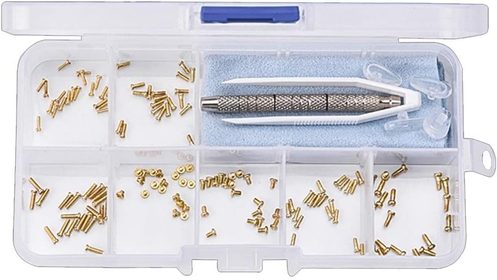 Eyeglass Repair Kit, Eye Glass Repairing Kit with 140pcs Tiny Gold Screws Nose Pads Precision Screwdriver Set Tweezers for Glasses Sunglasses Spectacles Watch