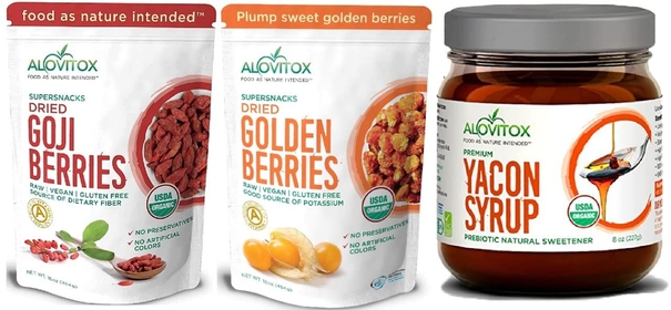 Sun Dried Golden Berries & Goji Berries with Yacon Syrup Natural Sweetener | Combination of 100% USDA Organic, Fresh, Vegan & Gluten-Free Superfoods | Nutrient-Dense Snacks for Healthy Diet