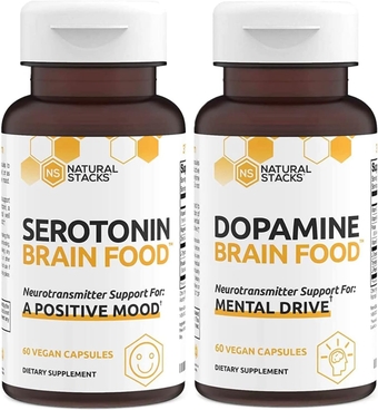 Supplements - Brain Food Bundle - Dopamine (60ct) and Serotonin (60ct) Increased Motivation and Alertness, Better Mood and Relaxation