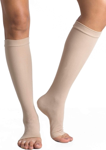 Knee High Compression Socks 23-32mmHg Open-Toe Medical Support Stockings for Swelling, Varicose Veins, Edema, Spider Veins Nudes