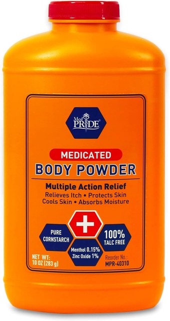 Medicated 10oz Body Powder 100% Talc-Free - Absorbent Pure Cornstarch Anti-Itch Powder with Zinc Oxide- Cooling Body Dusting Powder for Moisture and Sweat Control, Rash, Itch & Pain Relief
