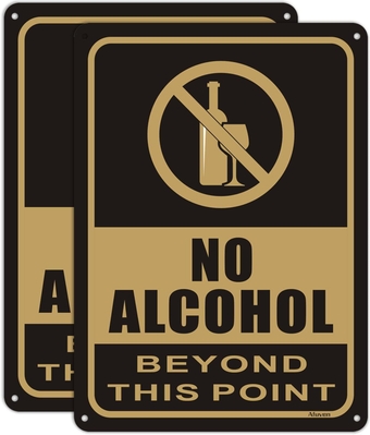 No Alcohol Beyond This Point Signs 10" x 7" No Alcohol Allowed Warning Signs Metal Reflective Rust Free Aluminum UV Protected Waterproof Easy Mounting Outdoor or Indoor Use 2 Pack