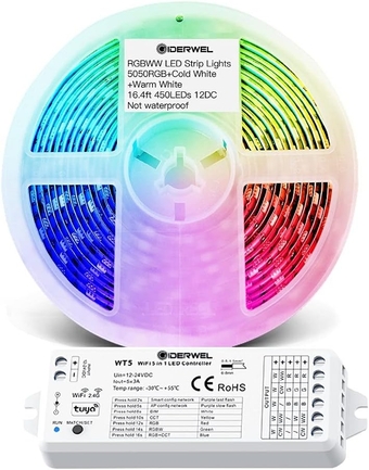 Smart RGBWW LED Strip Lights Not Waterproof,Warm White and Cool White,Compatible with Alexa & Google Assistant,App Control,Bright RGB CW WW LightStrip for Home Decoration,Atmosphere Lighting