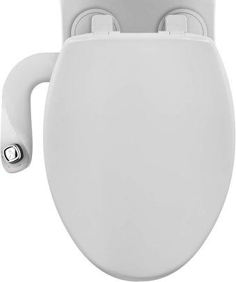 by Bemis SlimEdge Dual Nozzle  Attachment with Bemis Elongated Toilet Seat, Fresh Water Spray, Non Electric, Easy to Install, Brass Inlet and Internal Valve
