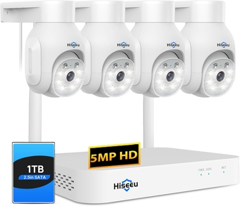 5MP Wireless PTZ Security Camera System, Indoor Outdoor IP66 Waterproof WiFi Camera, 4K 10CH NVR, 2-Way Audio, Motion Detection Alarm, 24/7 Surveillance, 1TB Hard Drive (Plug-in Power Supply)
