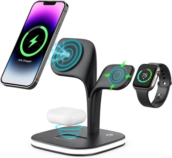 Magnetic Charging Station, 5 in 1 for MagSafe Charger Stand for iPhone 15 14 13 12 Series, Wireless Charger Fast Charging for Apple Watch 9 8 7 6 5 4 3 2 Ultra, Airpods Pro 3 2 (Black)