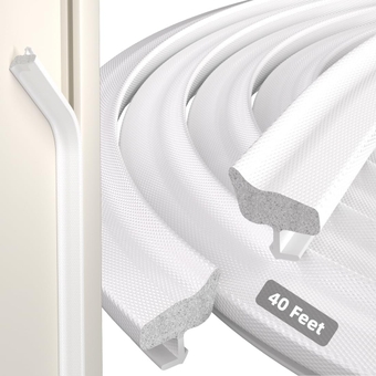 40Feet Door Weather Stripping Door Seal Strip,Kerf Weather Stripping Sound Proof Door Strips for Door Soundproofing,Foam Door Insulation Strip for Interior Door Frame Draft Stopper (White)