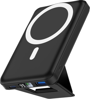 Wireless Portable Charger, Foldable 10000mAh Magnetic Power Bank with Type-C Cable LED Display 22.5W PD Fast Charging Lighting Mag-Safe Battery Pack for iPhone 15/14/13/12/Pro/Pro Max-Black