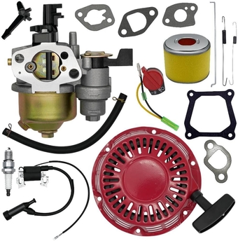 GX160 GX200 Tune Up Parts Carb Kit for Honda GX120 4.0 5.5 6.5 hp 196 212 cc w/Carburetor + Pull Start + Coil + Air Filter + Spark Plug + Throttle Springs + Gaskets