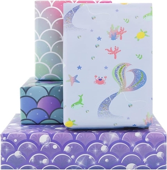 Mermaid Scale Wrapping Papers, 8 Sheets 4 Styles Mermaid Gift Wrapping Paper, Colorful Wrapping Paper For Girls Women Boys Men For Fancy Birthday Party Baby Shower, Folded Flat 20x28 Inch Per Sheet