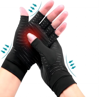 Compression Arthritis Gloves, Best Copper Infused Fingerless Compression Gloves for Women Men, Healing for Arthritis, Pain Relief, Carpal Tunnel Aches, Rheumatoid Pains (Medium)