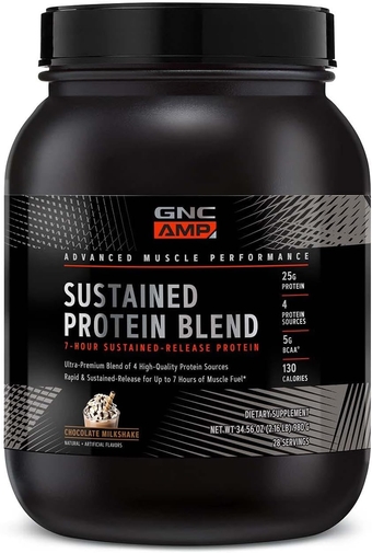 AMP Sustained Protein Blend | Targeted Muscle Building and Exercise Formula | 4 Protein Sources with Rapid & Sustained Release | Gluten Free | Chocolate Milkshake | 28 Servings