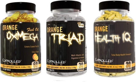Overall Health Bundle, 30 Servings Orange Triad, 90 Count Orange Health IQ, 120 Count Orange Oximega Fish Oil, Muscle Building and Recovery Supplement for Men and Women