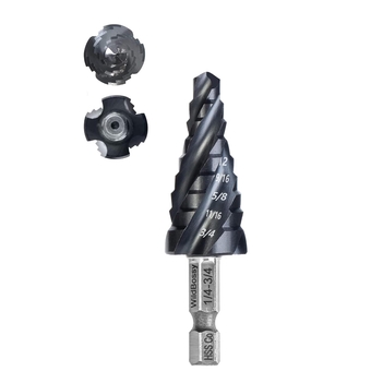 M35 Step Drill Bit Set 1/4"-3/4", 1/4" Hex Shank HSS Four Spiral Flute Design, Impact Resistant - Perfect for DIYers and Professionals - Drill Through Metal, Stainless Steel, Wood