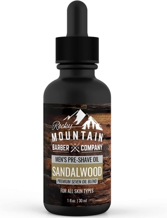 Pre-Shave Oil – with Sandalwood Essential Oil, Jojoba Oil and Argan Oil - Seven Oil Blend for a Smooth Shave by Rocky Mountain Barber Company – 1 floz