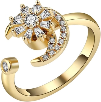 Cocktail Engagement Bridal Ring for Women Geometric Figure Rotating Rings Micro Rotating Anxiety Stress Rings Adjustable Zircon Open Rings for Women Kids Girls Girls Aesthetic Wedding (B, One Size)