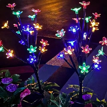 Romantic Solar Pathway Lights ETL Certified, 17 LED Solar Plum Blossom Lights Outdoor,  Waterproof Solar Powered Garden Lights for Path Lawn Walkway Patio Yard Christmas, 2 Pack