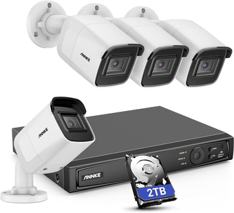 H800 4K PoE Security Camera System 8CH H.254+ NVR with 2TB Hard Drive for 7/24 Recording, AI Human/Vehicle Detection, 4X 8MP Outdoor Bullet IP Cam, 2.8mm Lens, IP67, Built-in Mic & SD Card Slot