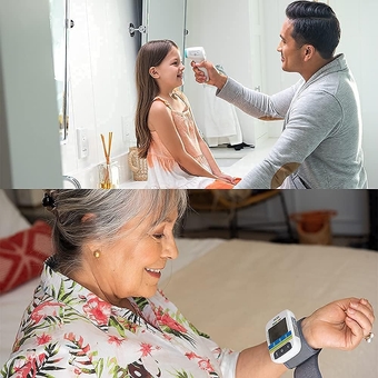 Home Health Kit - Wrist Blood Pressure Monitor Automatic Bp Cuff with Large LCD Display & Non-Contact Infrared Thermometer Digital Thermometer, Fever Thermometer