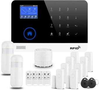 Alarm Security System, Wireless DIY Burglar Alarm 18 Piece Kit with GSM and WiFi APP Control for Home & Shop - Compatible with Alexa and Google Assistant
