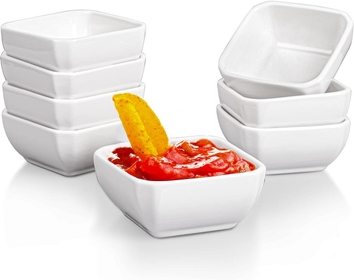 8 Pack Dip Bowls,3 Oz Ceramic Soy Sauce Dish,White Small Dish for Side Dishes,Mini Dipping Bowls/Condiments Serving Dish-Ramekins Cups for Baking,Tomato Sauce, Soy,Honey Mustard,BBQ and Party Dinner