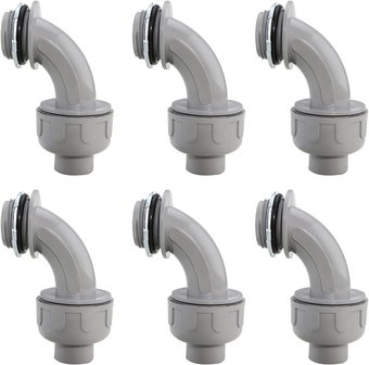 3/4 Inch Flexible Conduit Liquid Tight Connector Nonmetallic Liquid Tight 90° Conduit PVC Flexible Electrical Conduit Fittings 6PACK
