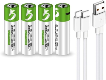 USB Rechargeable AA Lithium ion Battery High Capacity 1.5V 2600mWh(1700mAh) 1.5 H Fast Charge 1200 Cycles with Type C Cable - 4 Pack
