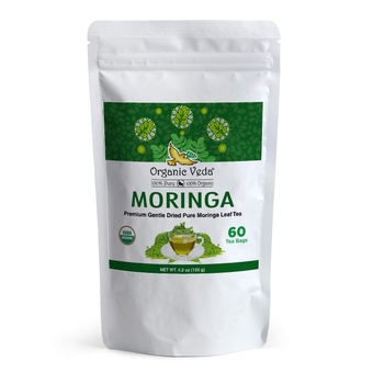 Moringa Tea Bags - 100% Pure ally Grown Original Green Leaves Moringa Powder Rich in Vitamins, Amino Acids, Antioxidants - Vegan, Fair Trade, Non-GMO, Caffiene Free - 60 Tea Bags