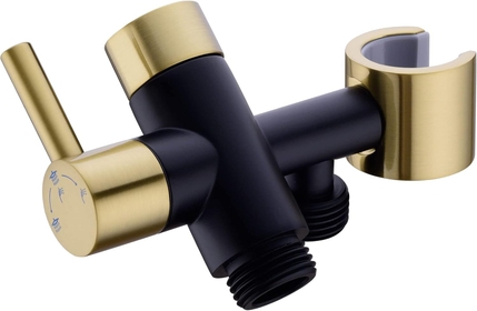 Shower Arm Diverter with Hand Shower Mount, G1/2Brass Shower Diverter Valve Bathroom Universal Shower System Replacement for Handheld Shower and Fixed Shower Head,Brushed Gold and Matte Black