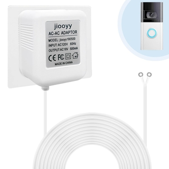 Extension Cable 18V500mA Video Doorbell Power Transformer, AC110-120V to AC18V doorbell Power Adapter, Compatible with Ring, Nest, Eufy, Wyze, Arlo Wireless Video doorbell (26.2 ft White)
