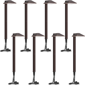Low Voltage Pathway Lights 8PK Outdoor Metal Landscape Lighting Kit 12V AC 0.7W LED Hardwired Path Lights 100 Lumen Warm White Oil Rubbed Bronze Finish Walkway Lights with Connectors Stakes