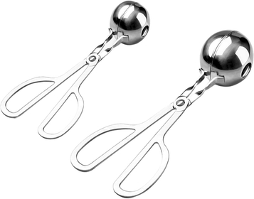 2 Set Stainless Steel Meat Baller, Non-Stick Meatball Scoop Maker, Cake Pop Baller, Cookie Dough Tongs - for Meatball, Cake, Ice Cream, Melon Fruits (Small Size 1.38" + Large Size 1.85")