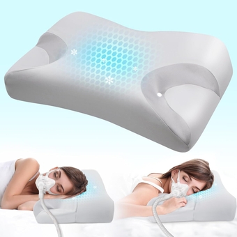 Upgade Cooling CPAP Pillow for Side Sleepers, Sleep Apnea Pillow for CPAP User - Reduce Air Leak, Hose Tangle, Mask Pressure, Memory Foam Neck Support Nasal Pillow Side, Back, Stomach Sleeper