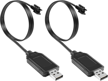 2 Pack USB Charger Cable with SM-2P Connector Plug Compatible with 7.4V 1000mA LiPo Batteries for RC Drones Vehicle Buggy Car Truck Boat